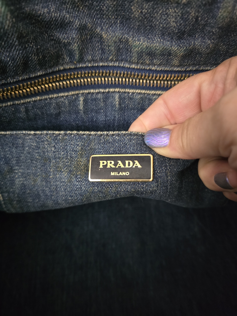 Prada Canapa Denim Tote Bag Blue Canvas Handbag Medium - Picture 6 of 14
